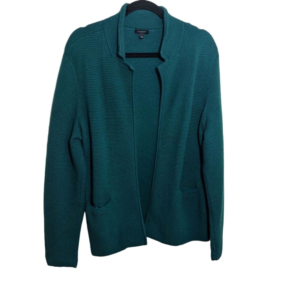 Talbots Cardigan Sweater Open Front Knit Ribbed Casual Large
